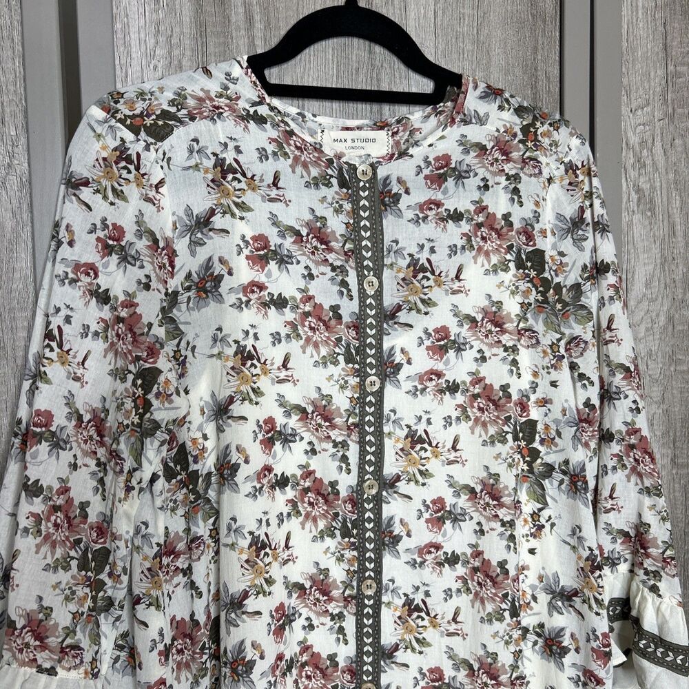 Max Studio Dress Size L Floral Romantic Cottagecore Ruffle Hem Knee Length - Picture 2 of 9